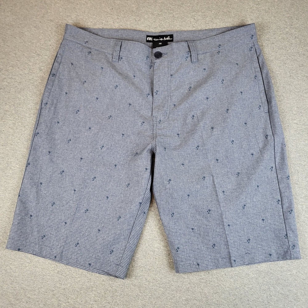 Travis Mathew Shorts Adult 38 Button Zip Fly Pocket Flat Front Chino Blue Mens